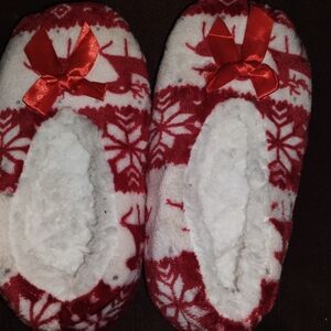 Cozy Red and White Slippers with Bows
